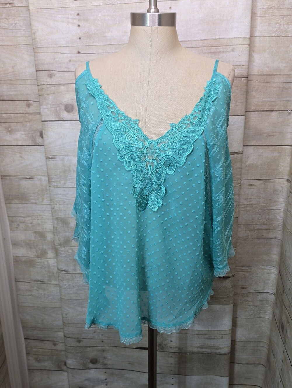 Flying Tomato Turquoise Swiss Dot Chiffon Top